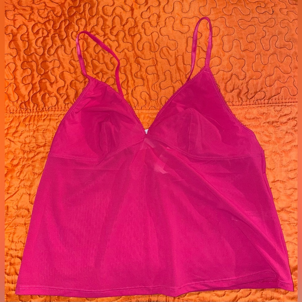 Out From Under Je T'aime Mesh V-Neck Cropped Cami Pink